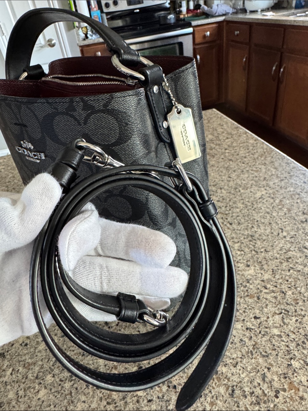 COACH Black Signature Canvas Bucket Crossbody Bag - Picture 13 of 14